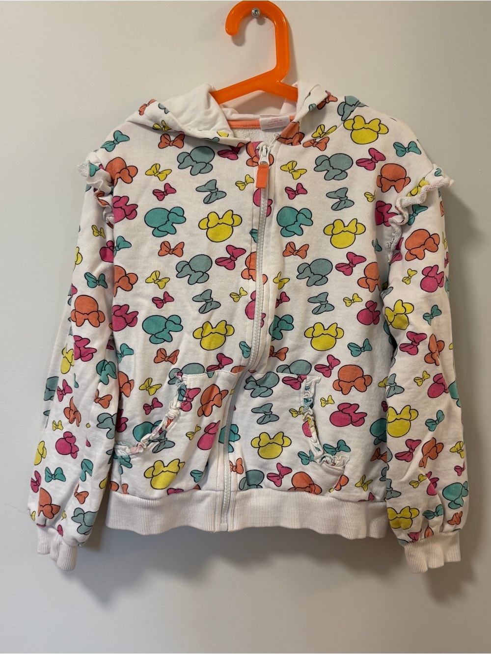 Disney Mickey & Friends Minnie zipped hoodie. Colourful Bows Size 11/12 yrs